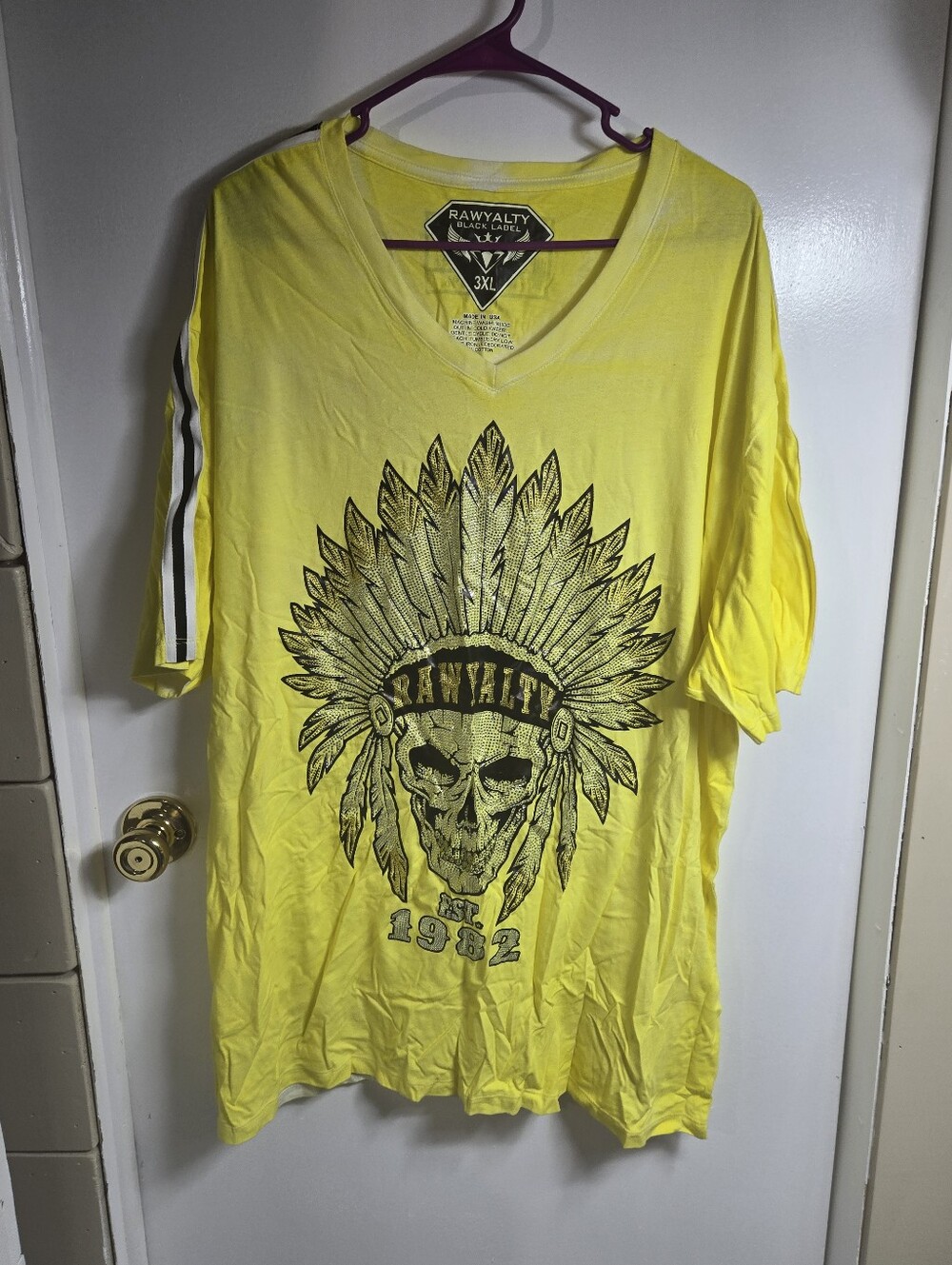 Rawyalty Black Label Yellow Skull T-Shirt 3XL 1982 Y2K Biker Grunge Bikercore